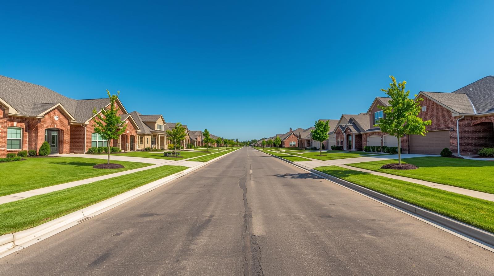 Suburban neighborhood in Converse Texas near northeast San Antonio with newer homes and wide streets
