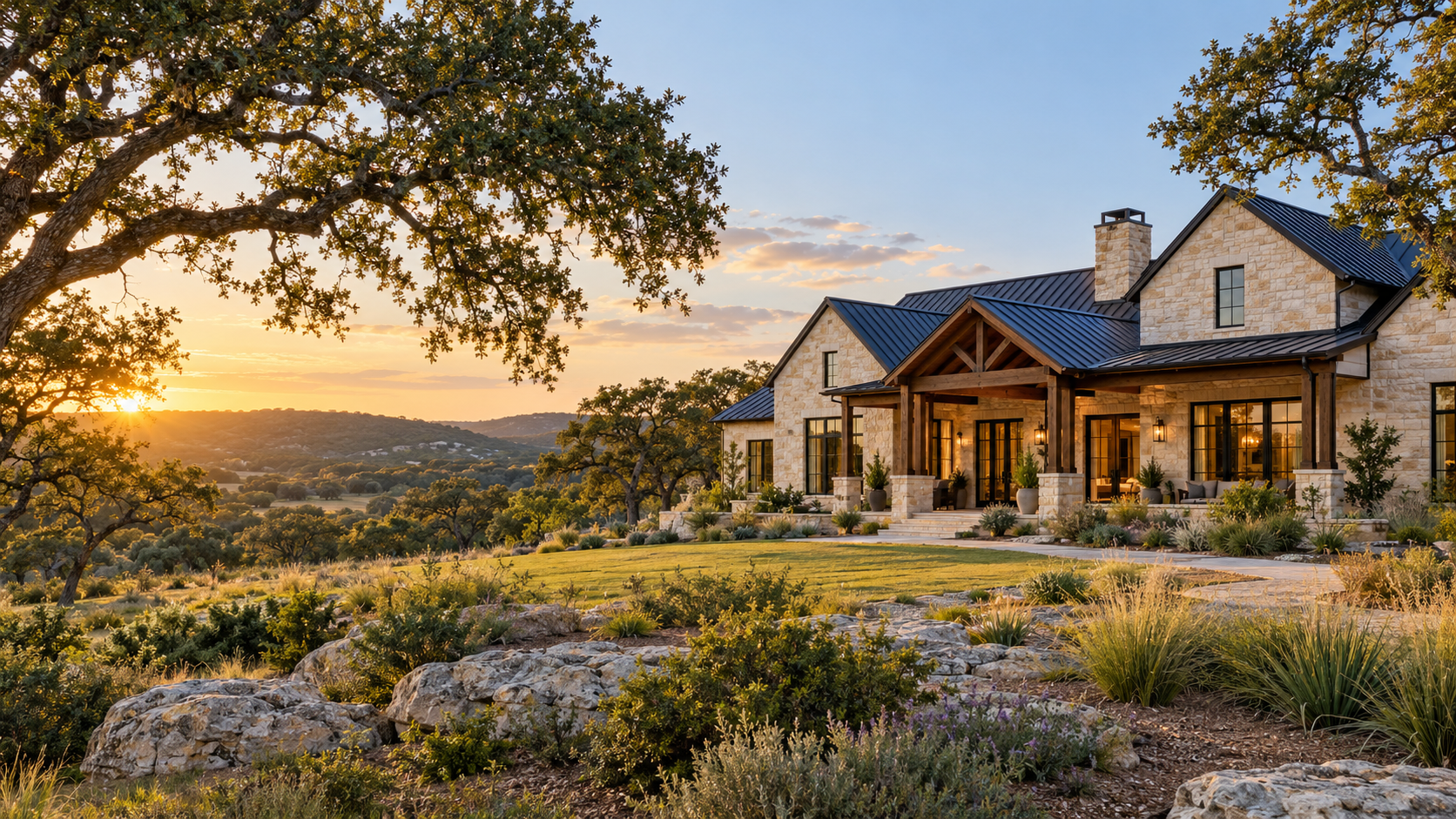 custom built texas hill country home with fresh landscaping